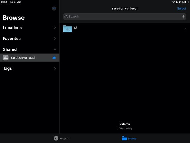 Raspberry Pi in Files.app on iPadOS